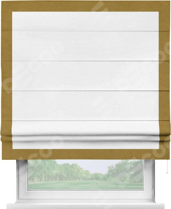 Римская штора «Кортин» с кантом Чесс, для проема, ткань вельвет дымчато-белый