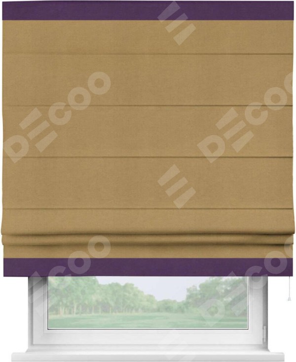 Римская штора «Кортин» с кантом Горизонт, для проема, ткань вельвет горчица