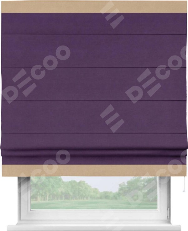 Римская штора «Кортин» с кантом Горизонт, для проема, ткань вельвет темно-фиолетовый