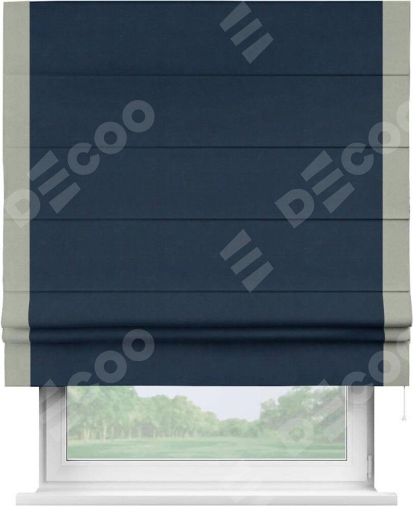 Римская штора «Кортин» с кантом Стрим Дуо, для проема, ткань вельвет темно-синий