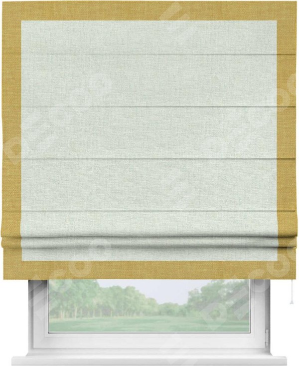 Римская штора «Кортин» для проёма, лён топлёное молоко, с кантом Чесс