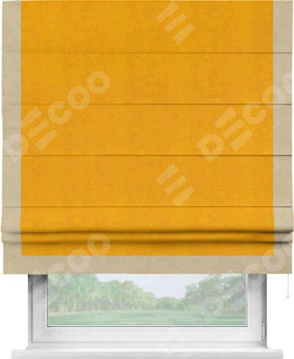 Римская штора «Кортин» с кантом Виктория, для проема, ткань вельвет желтый