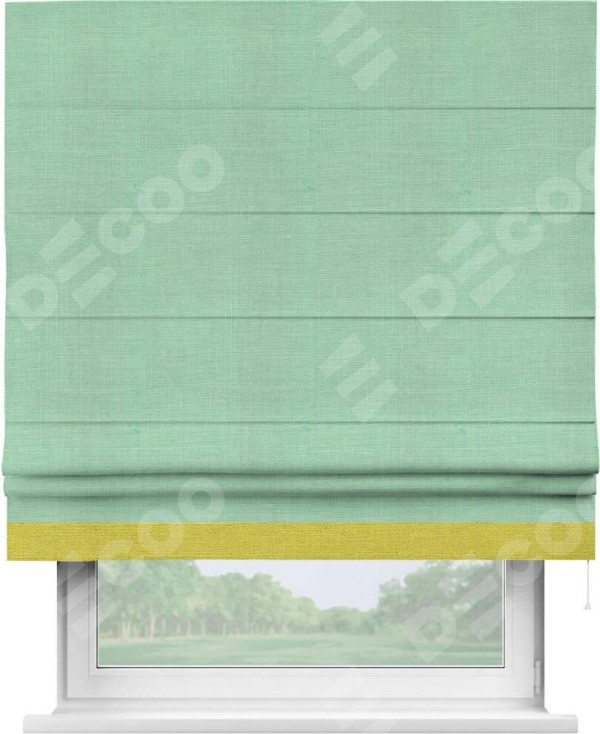 Римская штора «Кортин» с кантом Джестер, для проема, ткань лён светло-бирюзовый