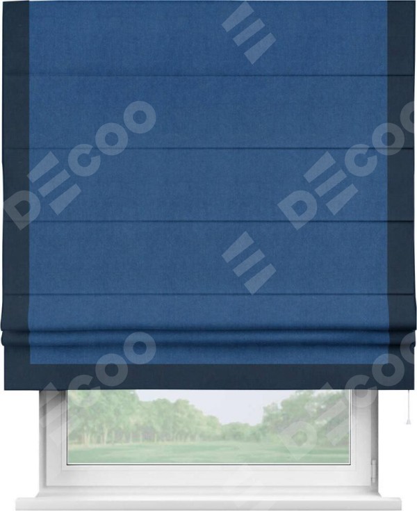 Римская штора «Кортин» с кантом Виктория, для проема, ткань вельвет синий