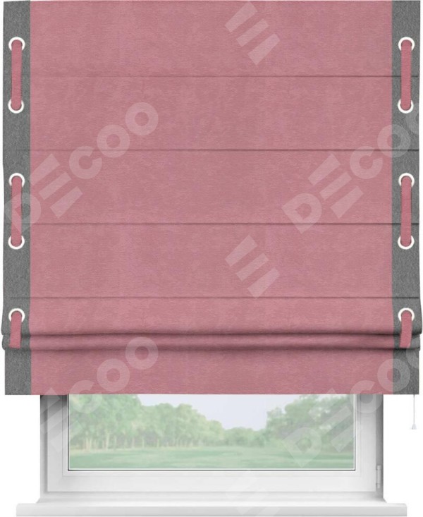 Римская штора «Кортин» с кантом Стрим Дуо (люверсы с пояском), для проема, ткань софт однотонный розовый