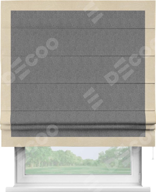 Римская штора «Кортин» с кантом Чесс, для проема, ткань софт однотонный серый