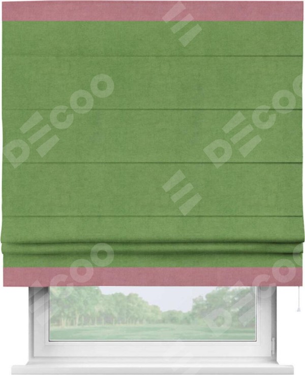 Римская штора «Кортин» с кантом Горизонт, для проема, ткань вельвет салатовый