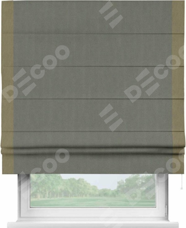 Римская штора «Кортин» с кантом Стрим Дуо, для проема, ткань блэкаут однотонный тёмно-серый