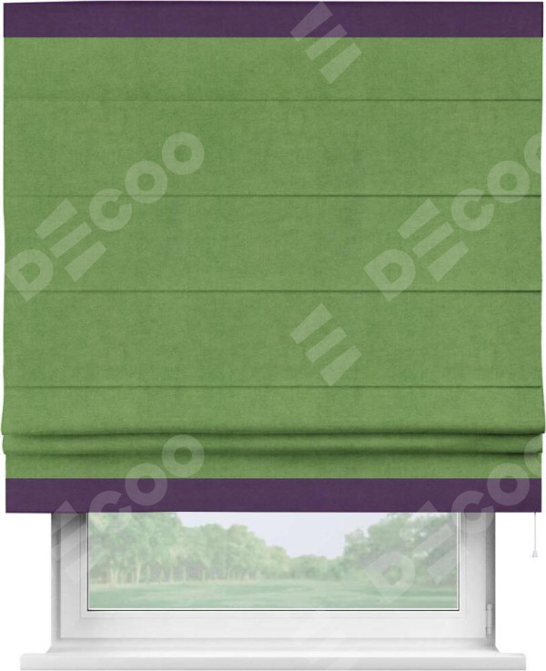 Римская штора «Кортин» с кантом Горизонт, для проема, ткань вельвет салатовый