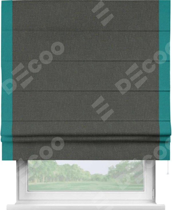 Римская штора «Кортин» с кантом Стрим Дуо, для проема, ткань лён димаут, графитово-серый