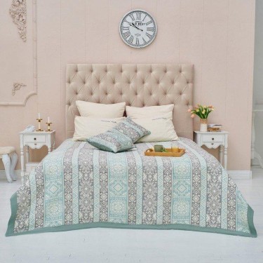 Покрывало хлопковое Этель «Инди» 180х240 см, цвет серо-зелёный, 100% хлопок, 300гр/м2