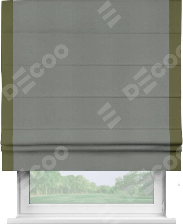 Римская штора «Кортин» с кантом Стрим Дуо, для проема, ткань блэкаут однотонный тёмно-серый