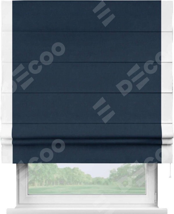 Римская штора «Кортин» с кантом Стрим Дуо, для проема, ткань вельвет темно-синий