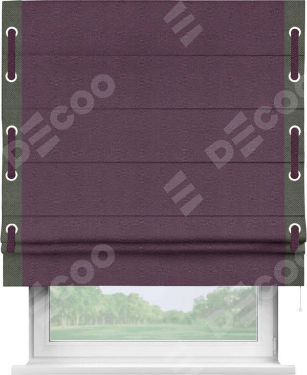 Римская штора «Кортин» с кантом Стрим Дуо (люверсы с пояском), для проема, ткань лён димаут, фиолетовый