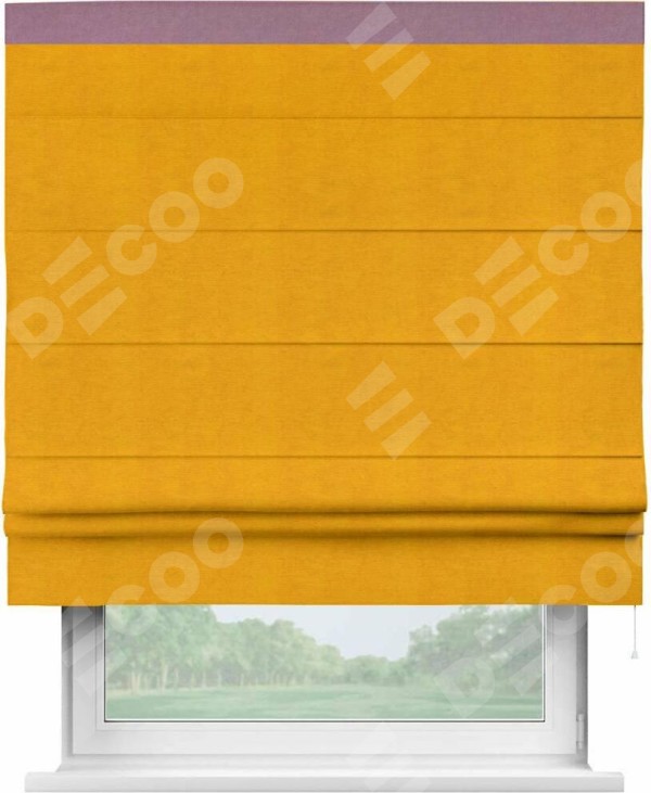 Римская штора «Кортин» с кантом Кинг, для проема, ткань вельвет желтый