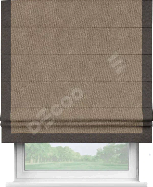 Римская штора «Кортин» для проема, лён димаут коричневый с кантом Виктория