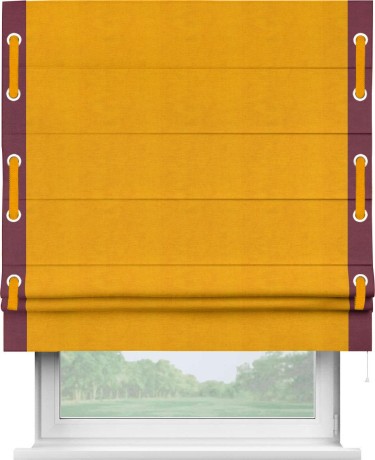 Римская штора «Кортин» с кантом Стрим Дуо (люверсы с пояском), для проема, ткань вельвет желтый