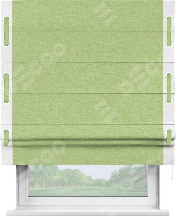 Римская штора «Кортин» с кантом Стрим Дуо (люверсы с пояском), для проема, ткань лён зеленый
