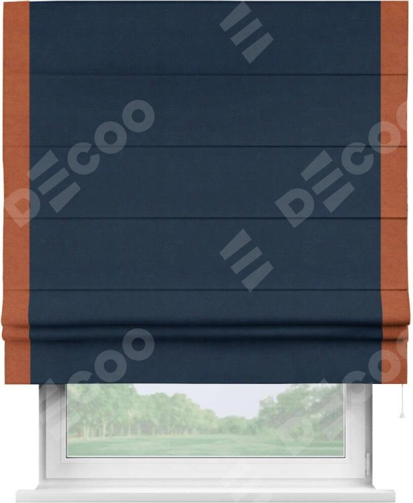 Римская штора «Кортин» с кантом Стрим Дуо, для проема, ткань вельвет темно-синий