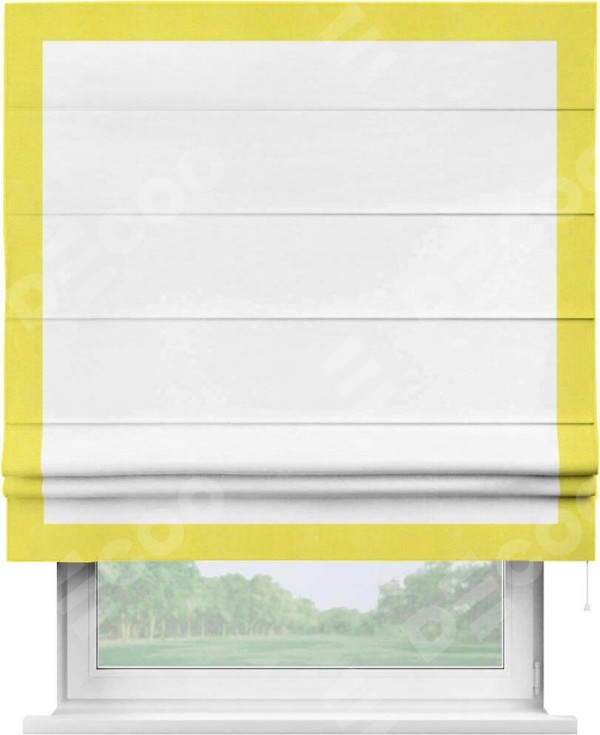 Римская штора «Кортин» с кантом Чесс, для проема, ткань вельвет дымчато-белый