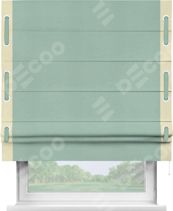Римская штора «Кортин» с кантом Стрим Дуо (люверсы с пояском), для проема, ткань блэкаут однотонный ментоловый