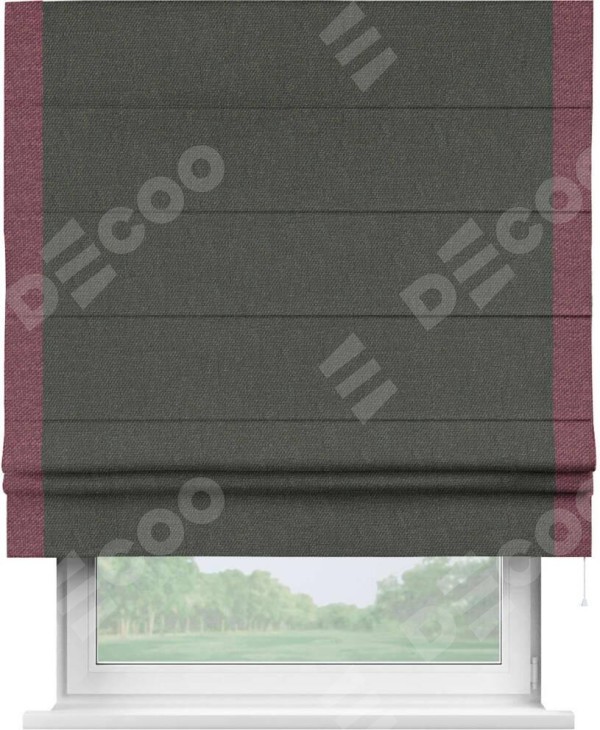 Римская штора «Кортин» с кантом Стрим Дуо, для проема, ткань лён димаут, графитово-серый