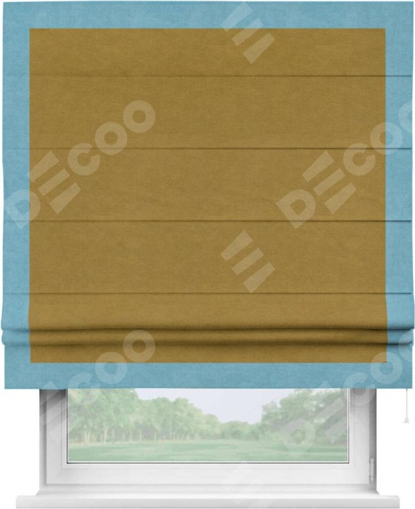 Римская штора «Кортин» с кантом Чесс, для проема, ткань вельвет светло-коричневый