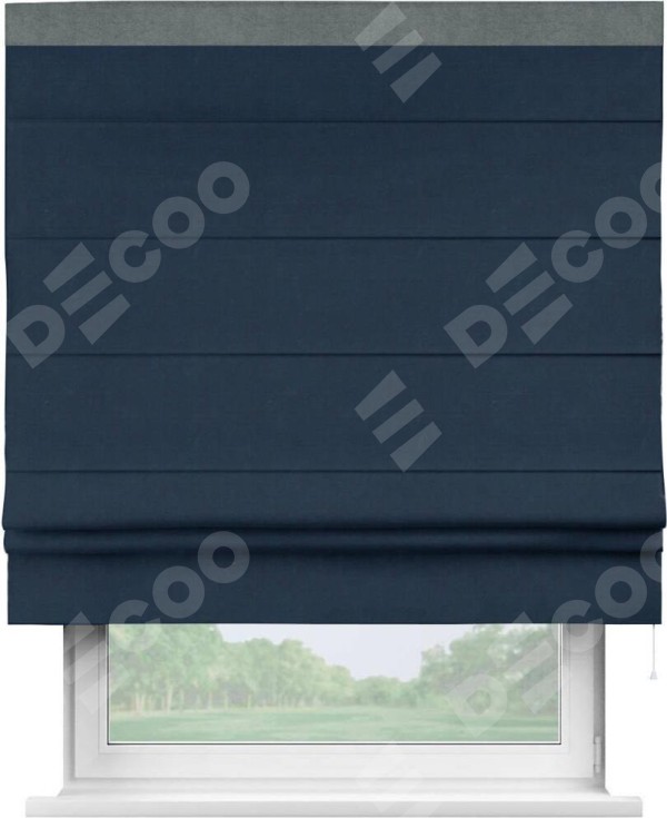 Римская штора «Кортин» с кантом Кинг, для проема, ткань вельвет темно-синий