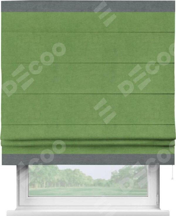 Римская штора «Кортин» с кантом Горизонт, для проема, ткань вельвет салатовый