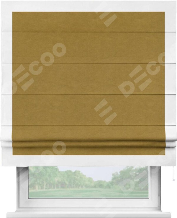 Римская штора «Кортин» с кантом Чесс, для проема, ткань вельвет светло-коричневый