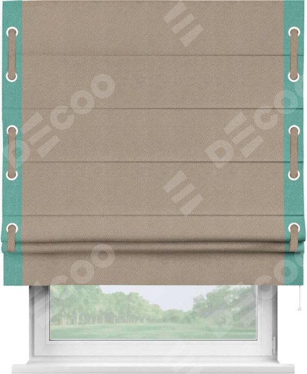 Римская штора «Кортин» с кантом Стрим Дуо (люверсы с пояском), для проема, ткань лён димаут, светло-бежевый
