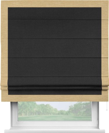 Римская штора «Кортин» с кантом Чесс, для проема, ткань лён черный