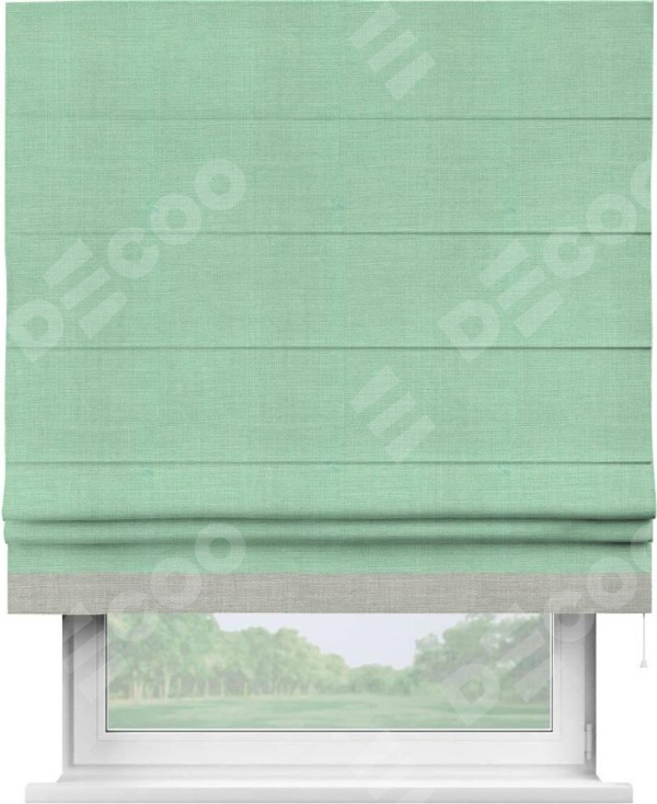 Римская штора «Кортин» с кантом Джестер, для проема, ткань лён светло-бирюзовый