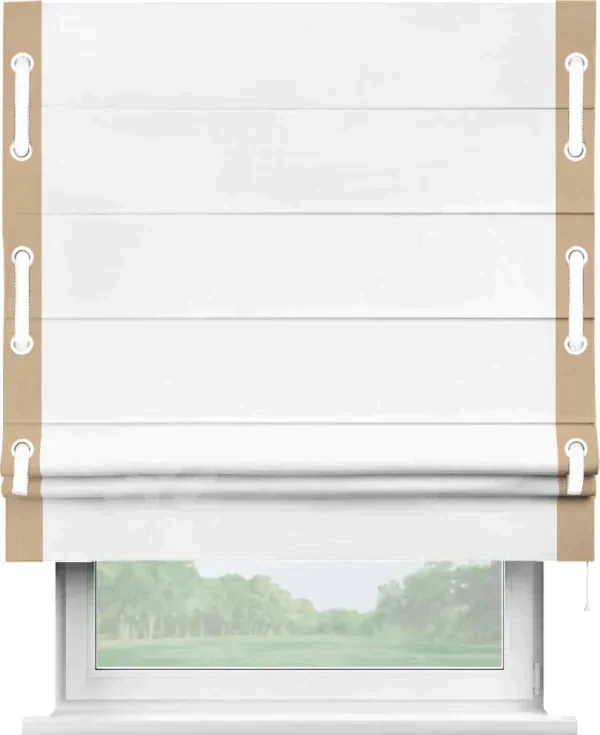 Римская штора «Кортин» с кантом Стрим Дуо (люверсы с пояском), для проема, ткань вельвет белоснежный