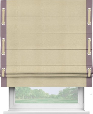 Римская штора «Кортин» с кантом Стрим Дуо (люверсы с пояском), для проема, ткань блэкаут однотонный милано латте