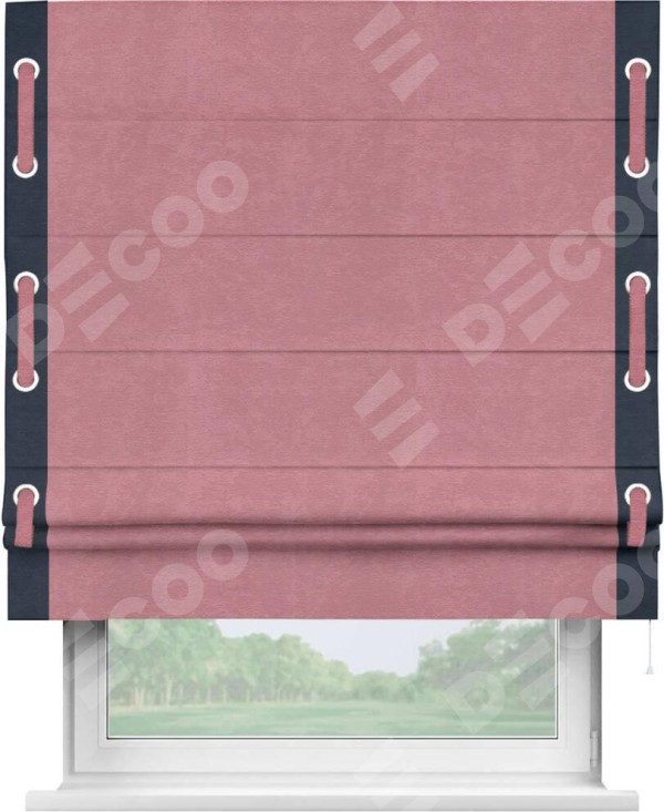 Римская штора «Кортин» с кантом Стрим Дуо (люверсы с пояском), для проема, ткань софт однотонный розовый