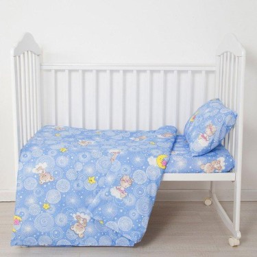 Постельное бельё детский «Мишки на облаках», цвет голубой, 112х147, 100х150, 40х60