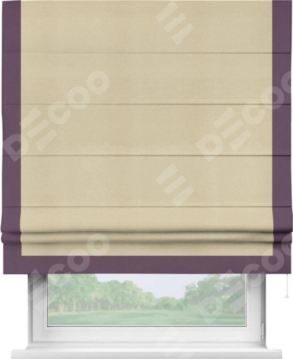 Римская штора «Кортин» с кантом Виктория, для проема, ткань блэкаут однотонный милано латте