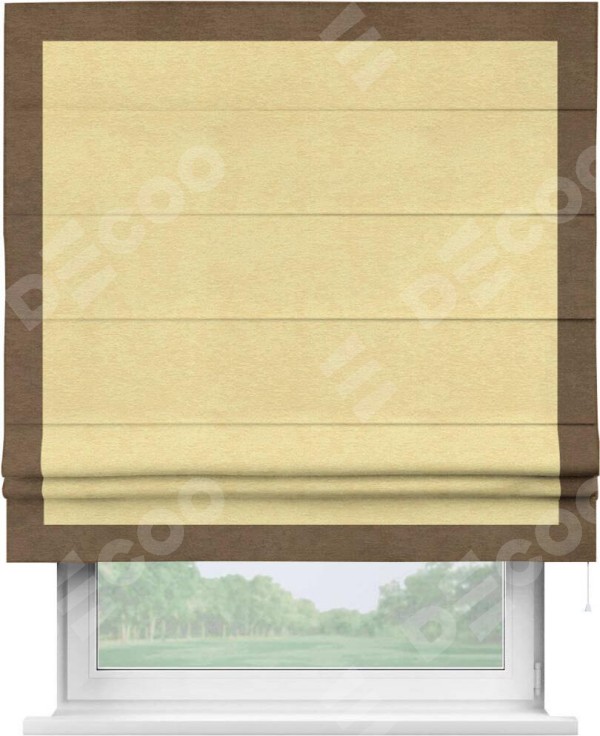 Римская штора «Кортин» с кантом Чесс, для проема, ткань софт однотонный золотой