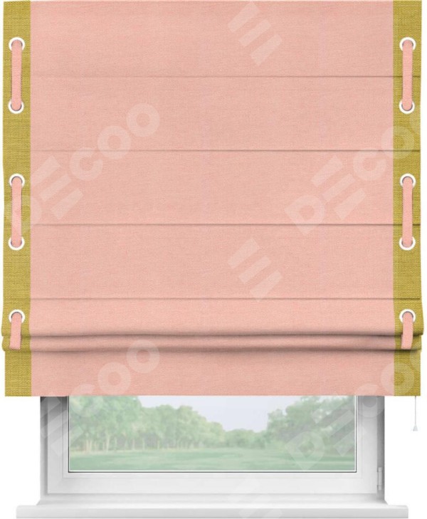 Римская штора «Кортин» с кантом Стрим Дуо (люверсы с пояском), для проема, ткань лён розовый