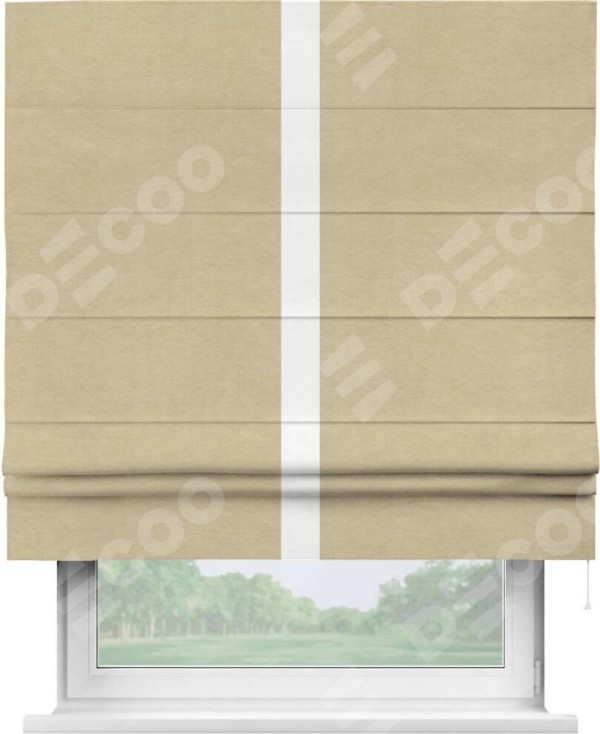 Римская штора «Кортин» с кантом Хайвэй, для проема, ткань вельвет бежевый