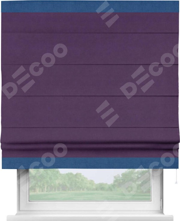 Римская штора «Кортин» с кантом Горизонт, для проема, ткань вельвет темно-фиолетовый