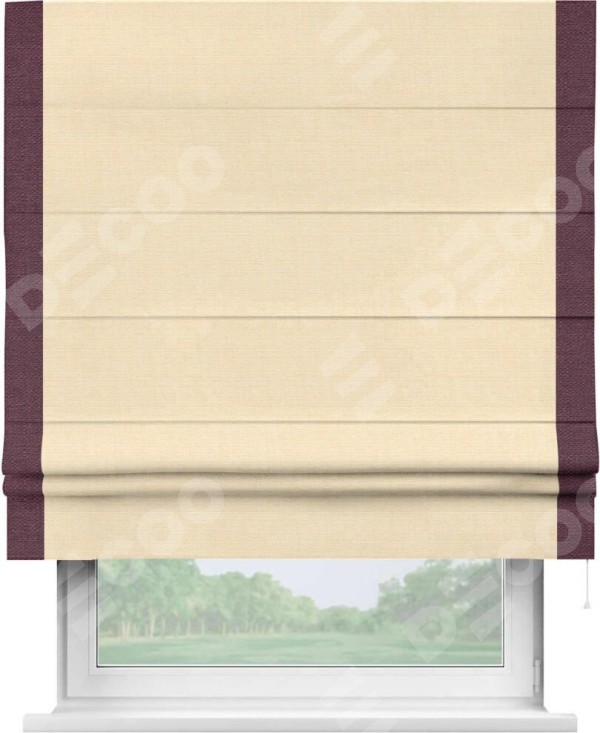 Римская штора «Кортин» с отделкой кантом Стрим Дуо, для проема, лён бежевый