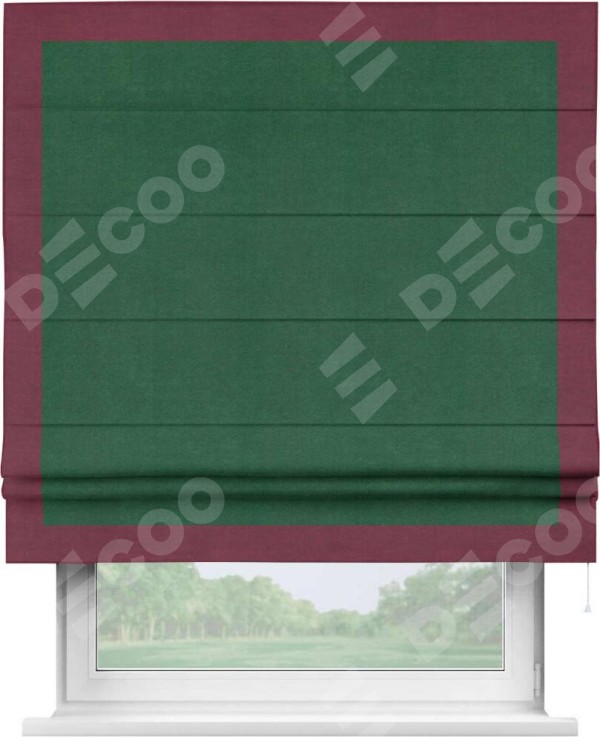Римская штора «Кортин» с кантом Чесс, для проема, ткань вельвет зеленый