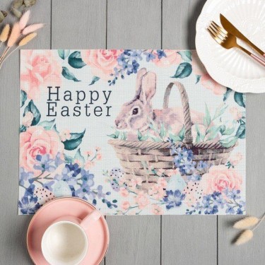 Салфетка на стол Доляна «Пасха» (зайчик в корзинке) ПВХ 40х29 см