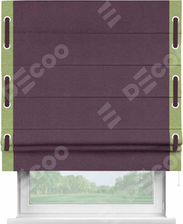 Римская штора «Кортин» с кантом Стрим Дуо (люверсы с пояском), для проема, ткань лён димаут, фиолетовый