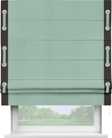 Римская штора «Кортин» с кантом Стрим Дуо (люверсы с пояском), для проема, ткань блэкаут однотонный ментоловый