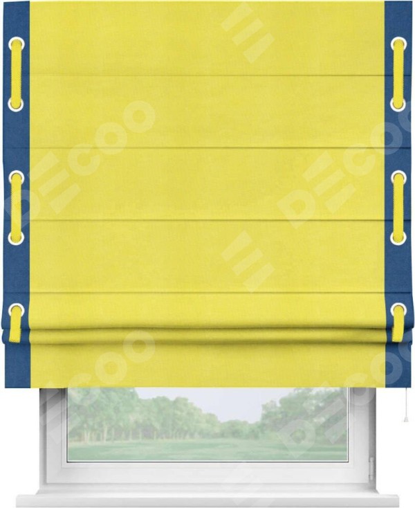 Римская штора «Кортин» с кантом Стрим Дуо (люверсы с пояском), для проема, ткань вельвет cветло-желтый