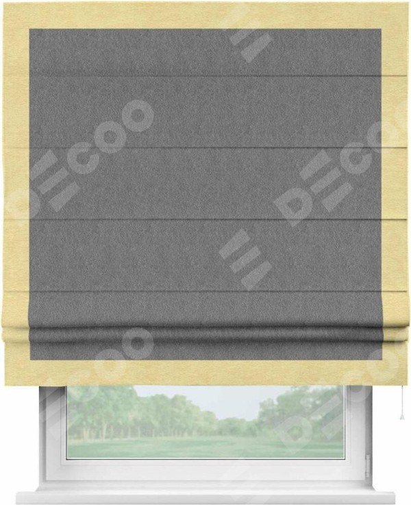 Римская штора «Кортин» с кантом Чесс, для проема, ткань софт однотонный серый