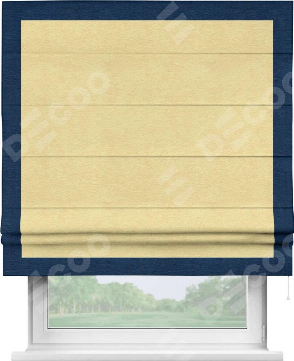 Римская штора «Кортин» с кантом Чесс, для проема, ткань софт однотонный золотой